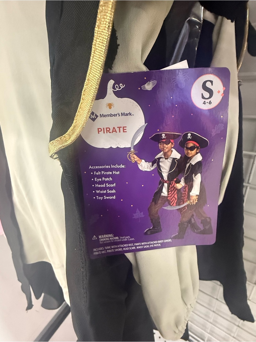 Kids' Black and White Pirate Costume - Small (4-6)
